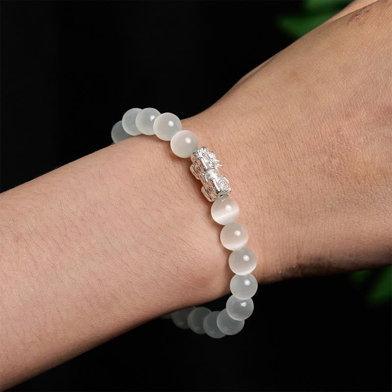 KarmaRipple's Authentic Cat's Eye Beadwork 990 Sterling Silver Pixiu Positive Bracelet p5