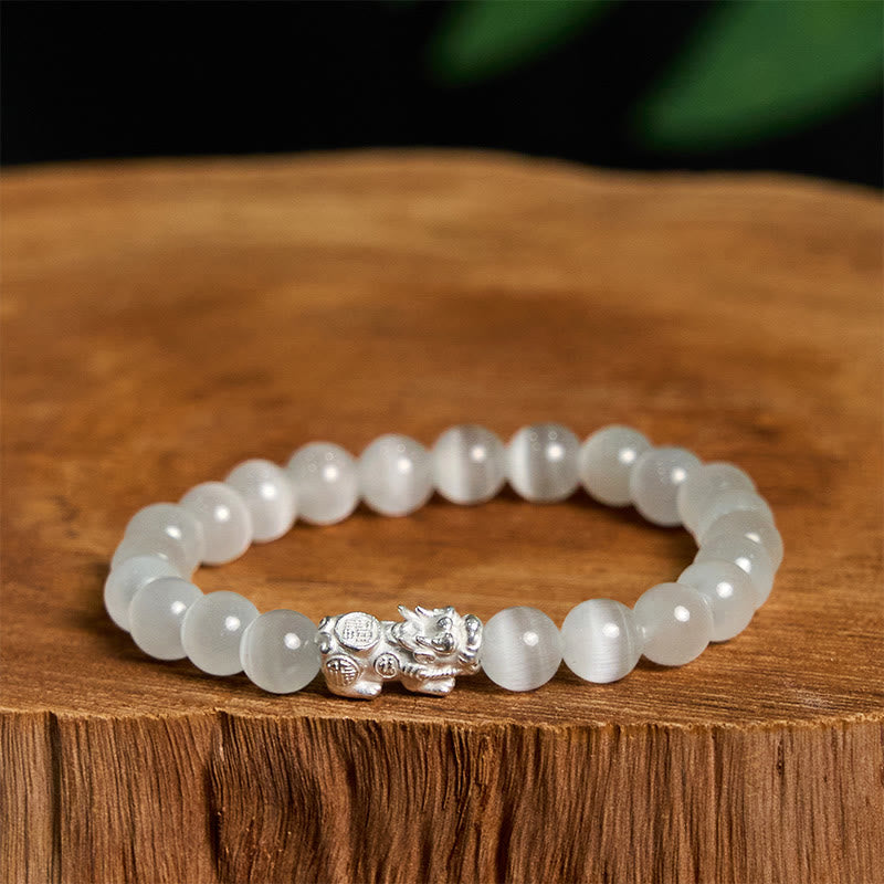 KarmaRipple's Authentic Cat's Eye Beadwork 990 Sterling Silver Pixiu Positive Bracelet p1