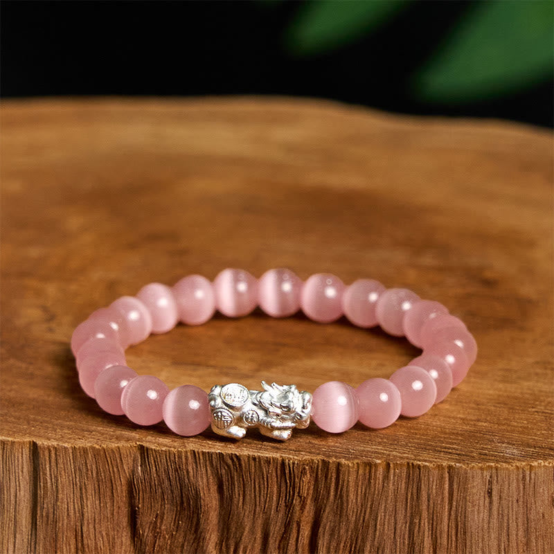 KarmaRipple's Authentic Cat's Eye Beadwork 990 Sterling Silver Pixiu Positive Bracelet p19