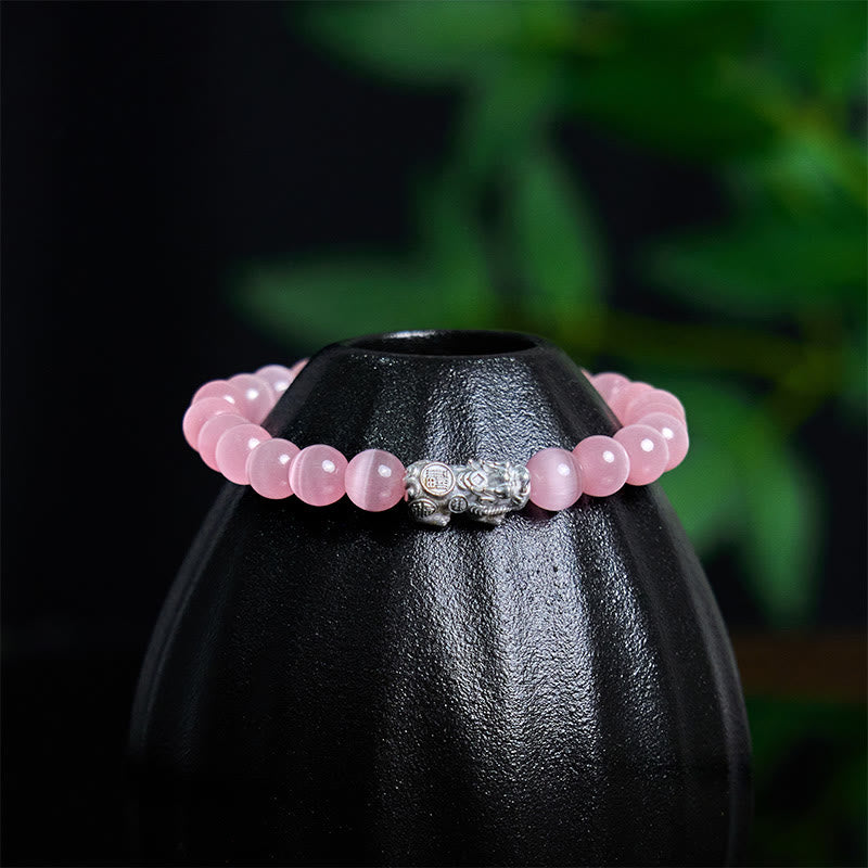 KarmaRipple's Authentic Cat's Eye Beadwork 990 Sterling Silver Pixiu Positive Bracelet p13