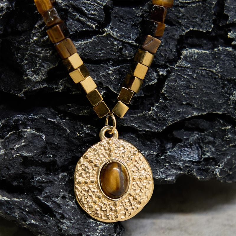 KarmaRipple's Authentic Tiger Eye Square Protection Titanium Steel Pendant Necklace p9