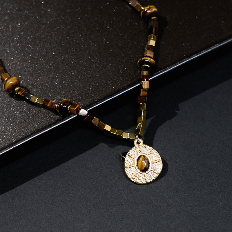 KarmaRipple's Authentic Tiger Eye Square Protection Titanium Steel Pendant Necklace p1
