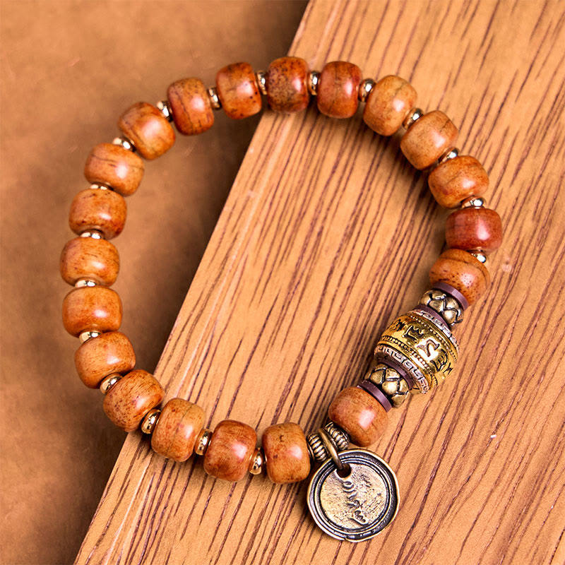 KarmaRipple's Authentic Tibetan Camel Bone Barrel Beadwork OM Sanskrit Fortune Protection Bracelet p4