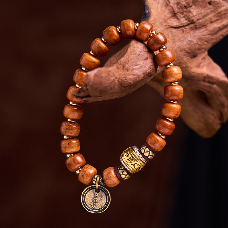 KarmaRipple's Authentic Tibetan Camel Bone Barrel Beadwork OM Sanskrit Fortune Protection Bracelet p1