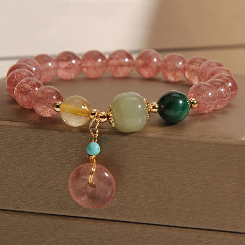KarmaRipple's Authentic Strawberry Quartz Peace Buckle Jade Positive Bracelet p1