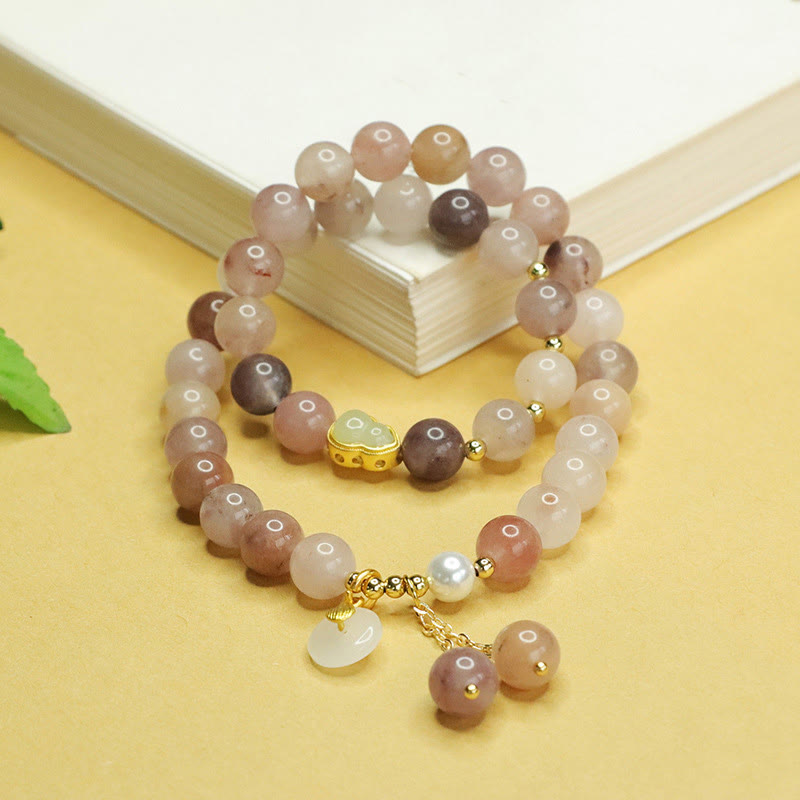 KarmaRipple's Authentic Golden Silk Jade Double Layer Gourd Peace Buckle Fortune Bracelet p2