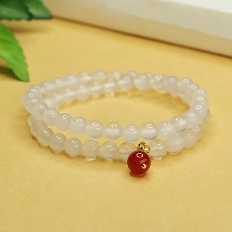 KarmaRipple's Authentic Chalcedony Red Agate Bead Double Layer Balance Positive Bracelet p1