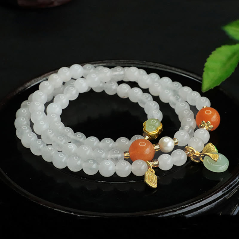 KarmaRipple's Authentic Ivory Jade Multi-layer Gourd Peace Buckle Fu Character Fortune Bracelet p6