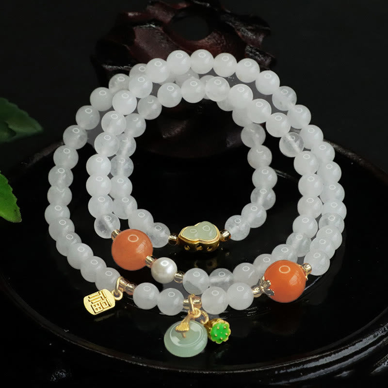 KarmaRipple's Authentic Ivory Jade Multi-layer Gourd Peace Buckle Fu Character Fortune Bracelet p2