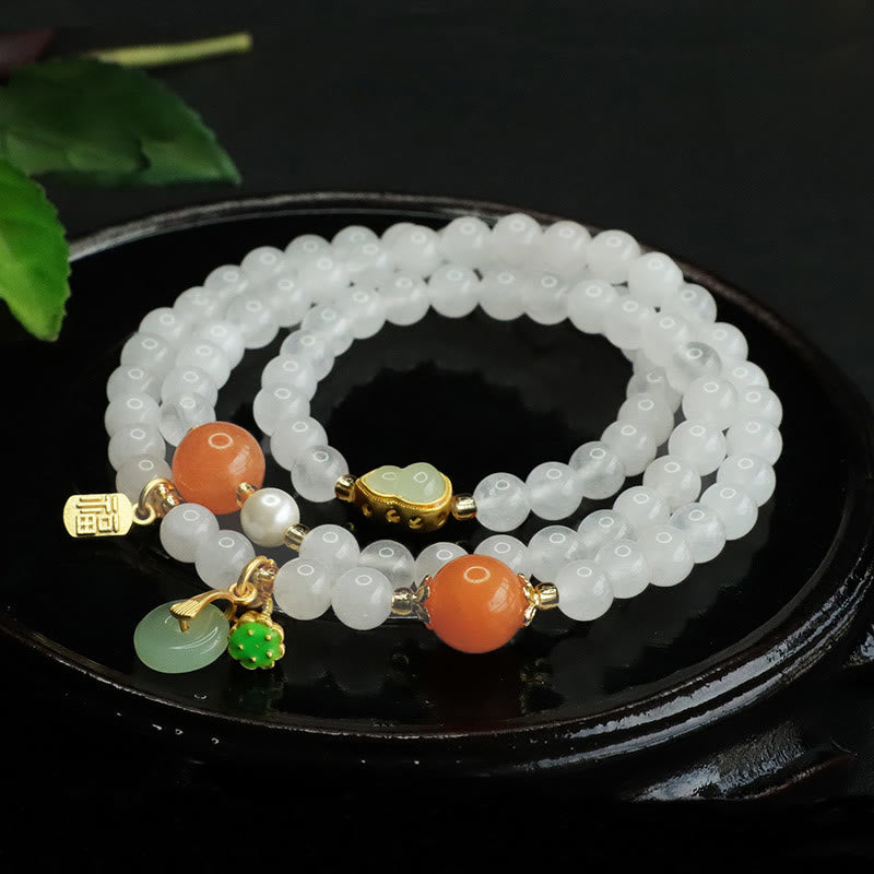 KarmaRipple's Authentic Ivory Jade Multi-layer Gourd Peace Buckle Fu Character Fortune Bracelet p3