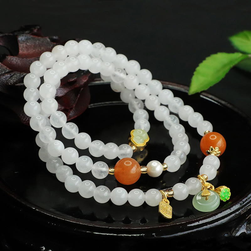 KarmaRipple's Authentic Ivory Jade Multi-layer Gourd Peace Buckle Fu Character Fortune Bracelet p5