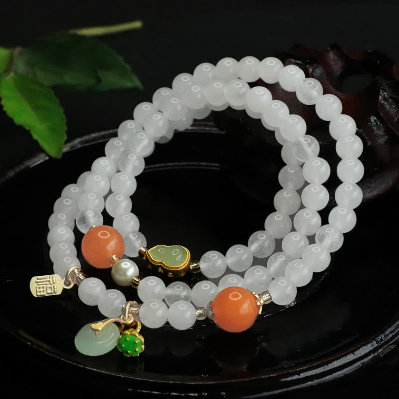KarmaRipple's Authentic Ivory Jade Multi-layer Gourd Peace Buckle Fu Character Fortune Bracelet p4