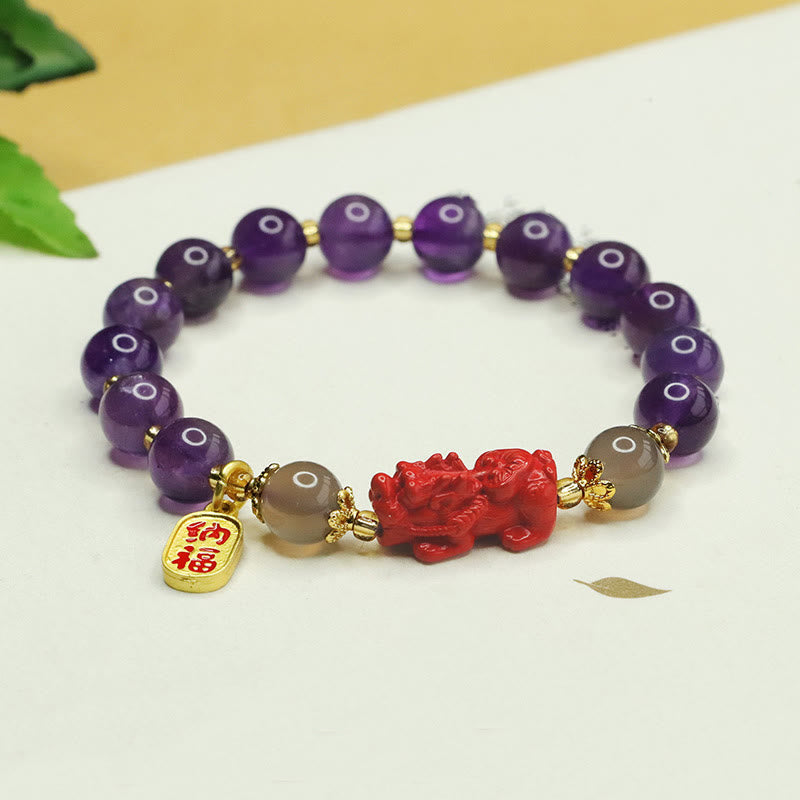 KarmaRipple's Authentic Amethyst Cinnabar Pi Xiu Fu Character Balance Bracelet p1