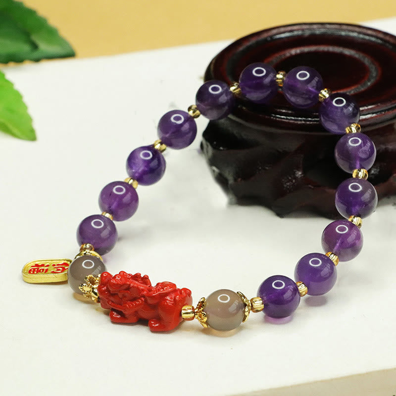 KarmaRipple's Authentic Amethyst Cinnabar Pi Xiu Fu Character Balance Bracelet p4
