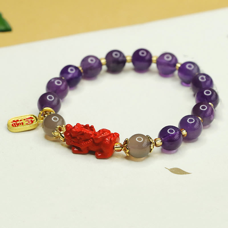 KarmaRipple's Authentic Amethyst Cinnabar Pi Xiu Fu Character Balance Bracelet p2