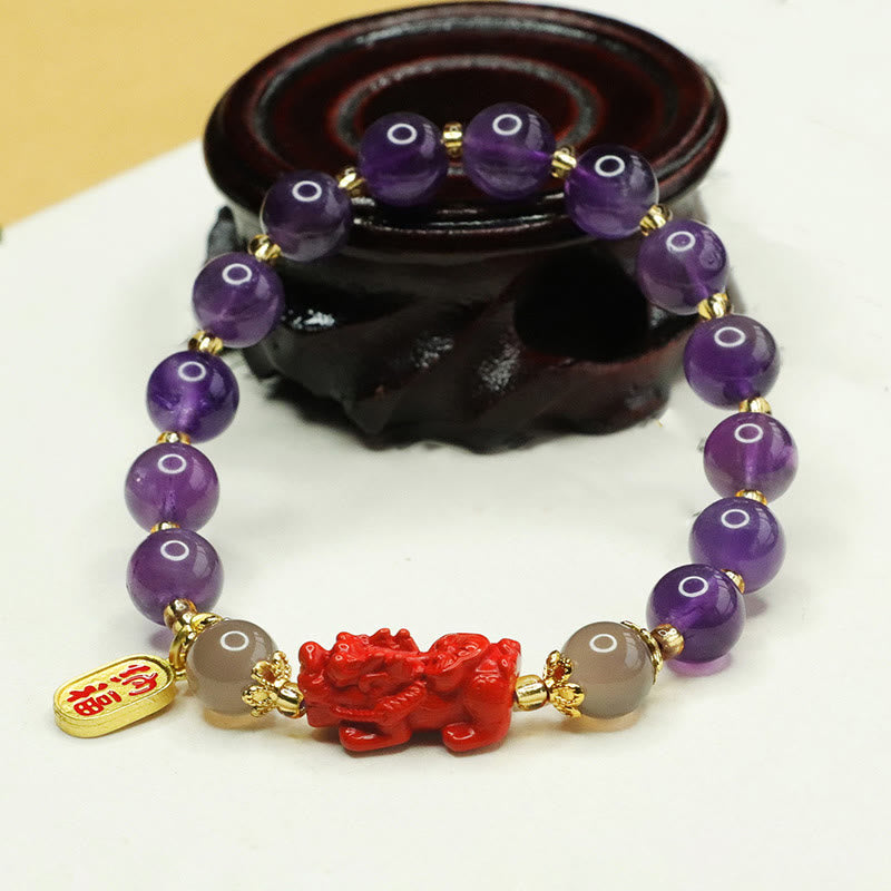KarmaRipple's Authentic Amethyst Cinnabar Pi Xiu Fu Character Balance Bracelet p5