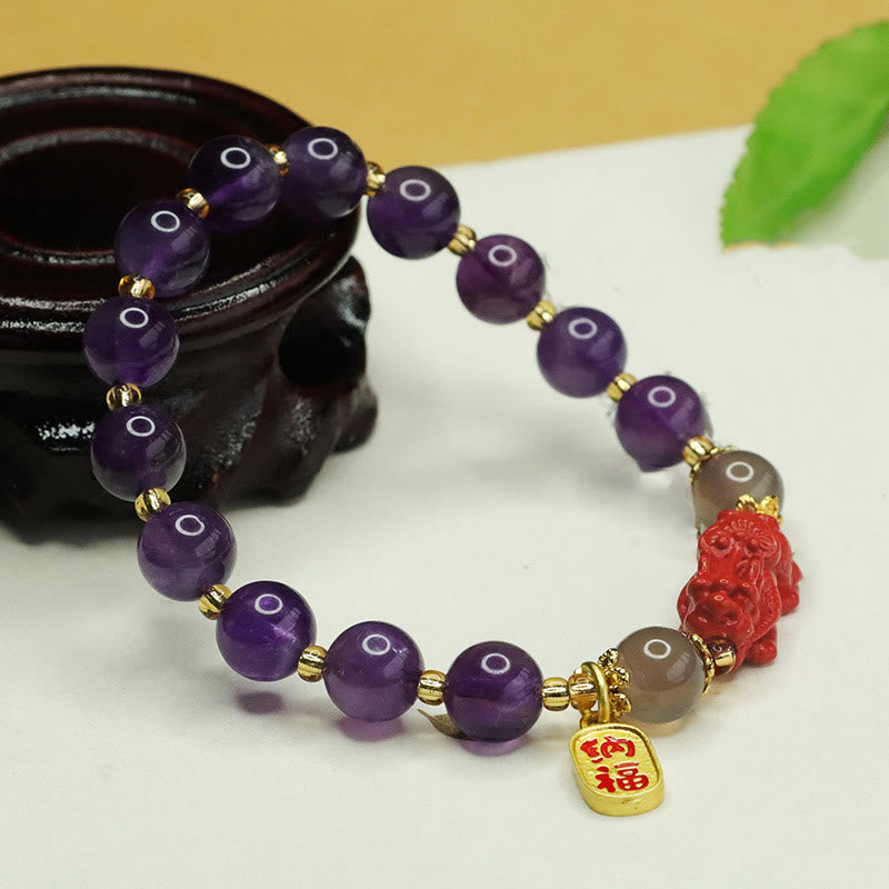 KarmaRipple's Authentic Amethyst Cinnabar Pi Xiu Fu Character Balance Bracelet p3