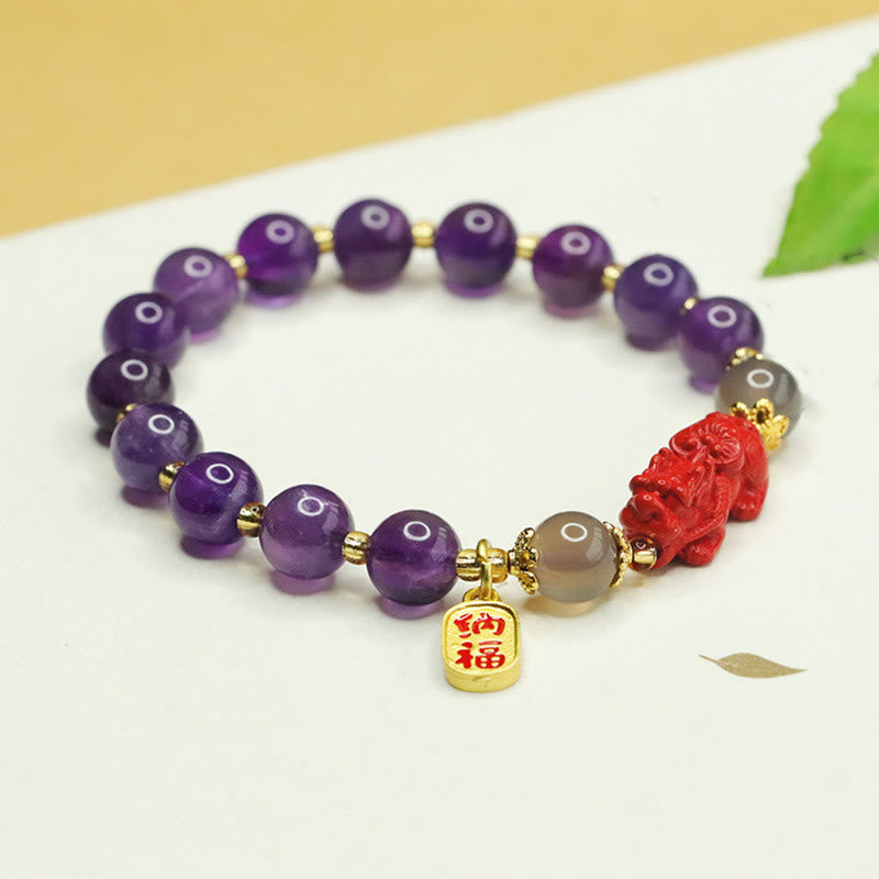 KarmaRipple's Authentic Amethyst Cinnabar Pi Xiu Fu Character Balance Bracelet p6