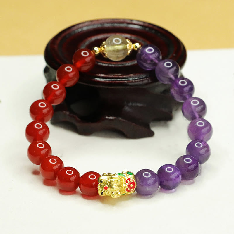 KarmaRipple's Authentic Amethyst Red Agate Pi Xiu Balance Bracelet p5