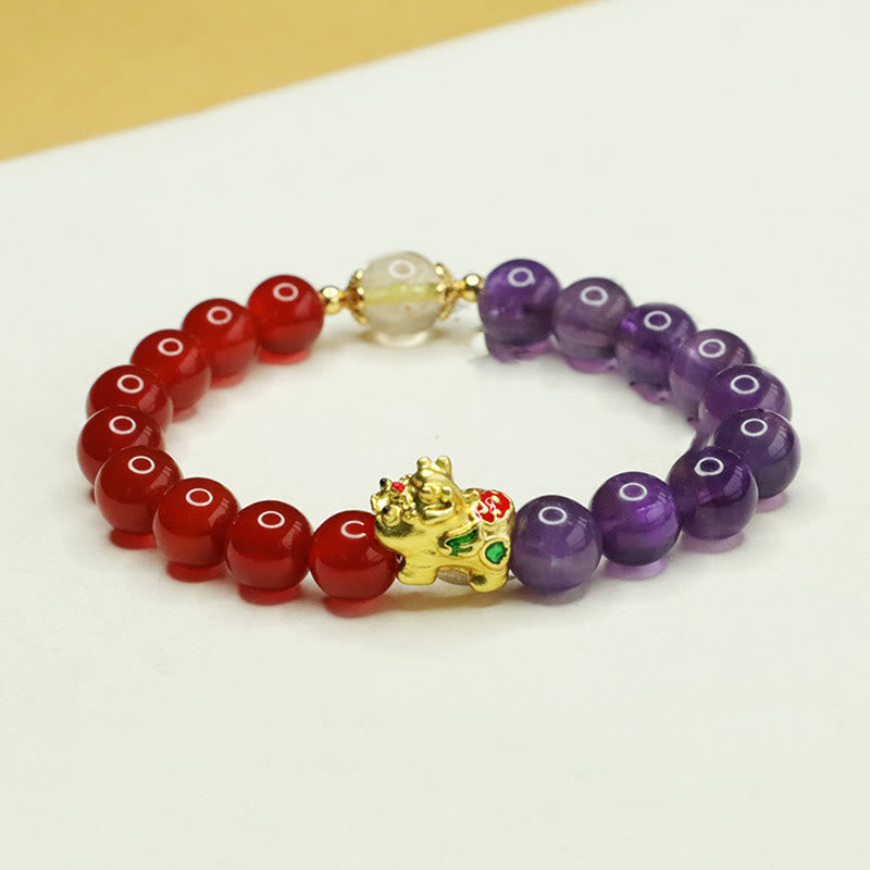 KarmaRipple's Authentic Amethyst Red Agate Pi Xiu Balance Bracelet p1