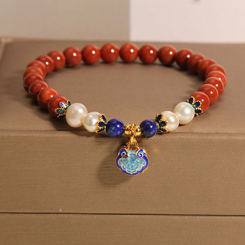 KarmaRipple's Authentic South Red Agate Pearl Peace Lock Talisman Positive Bracelet p1