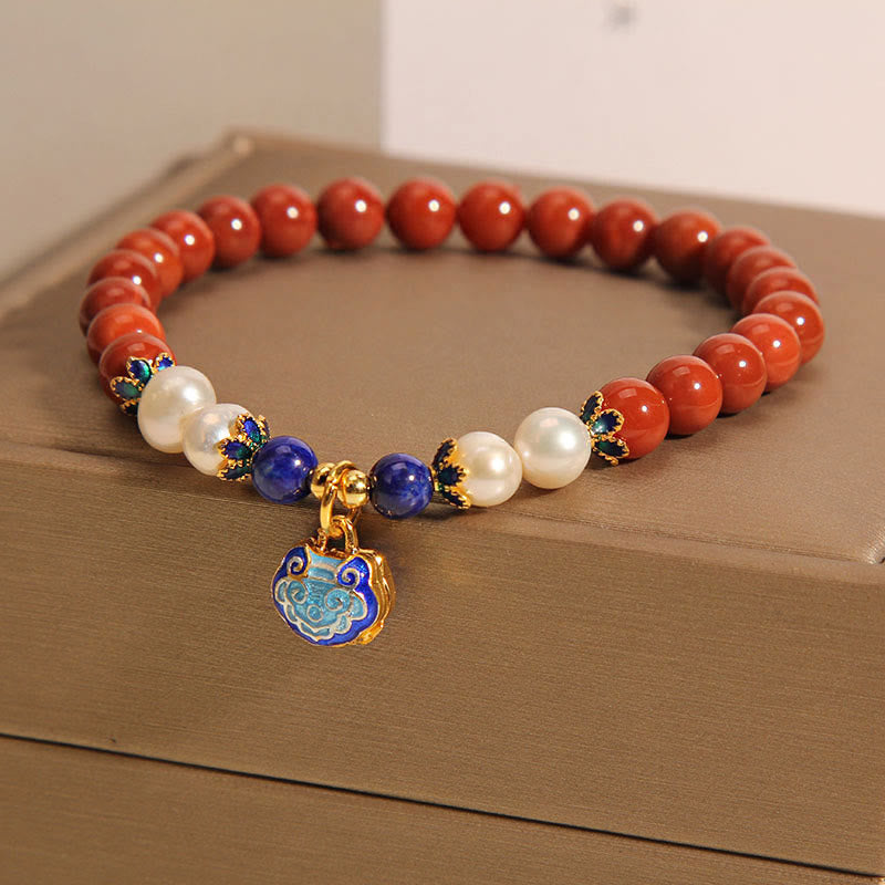 KarmaRipple's Authentic South Red Agate Pearl Peace Lock Talisman Positive Bracelet p3