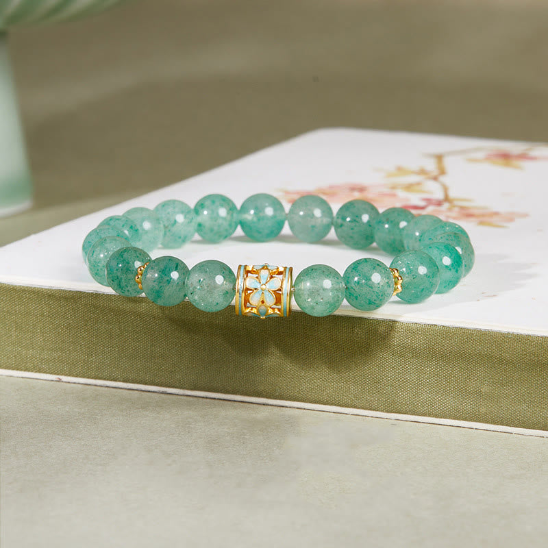 KarmaRipple's 925 Sterling Silver Green Strawberry Quartz Flower Calm Bracelet p1