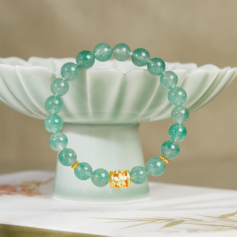 KarmaRipple's 925 Sterling Silver Green Strawberry Quartz Flower Calm Bracelet p3