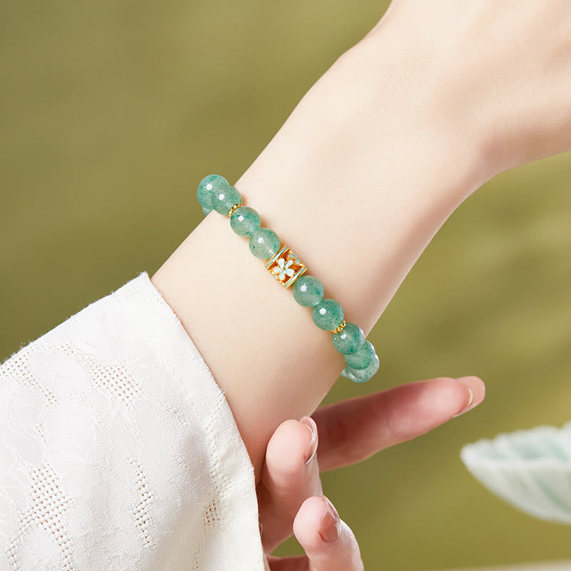 KarmaRipple's 925 Sterling Silver Green Strawberry Quartz Flower Calm Bracelet p4