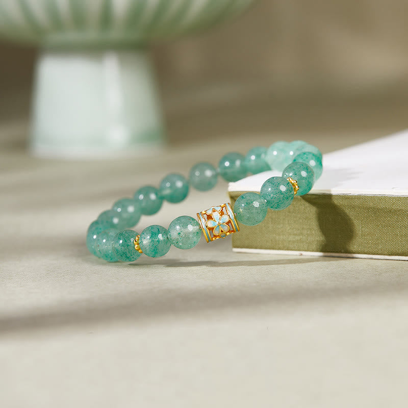 KarmaRipple's 925 Sterling Silver Green Strawberry Quartz Flower Calm Bracelet p2