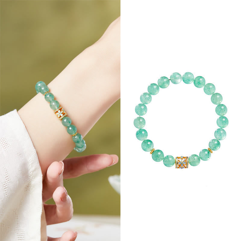 KarmaRipple's 925 Sterling Silver Green Strawberry Quartz Flower Calm Bracelet p9