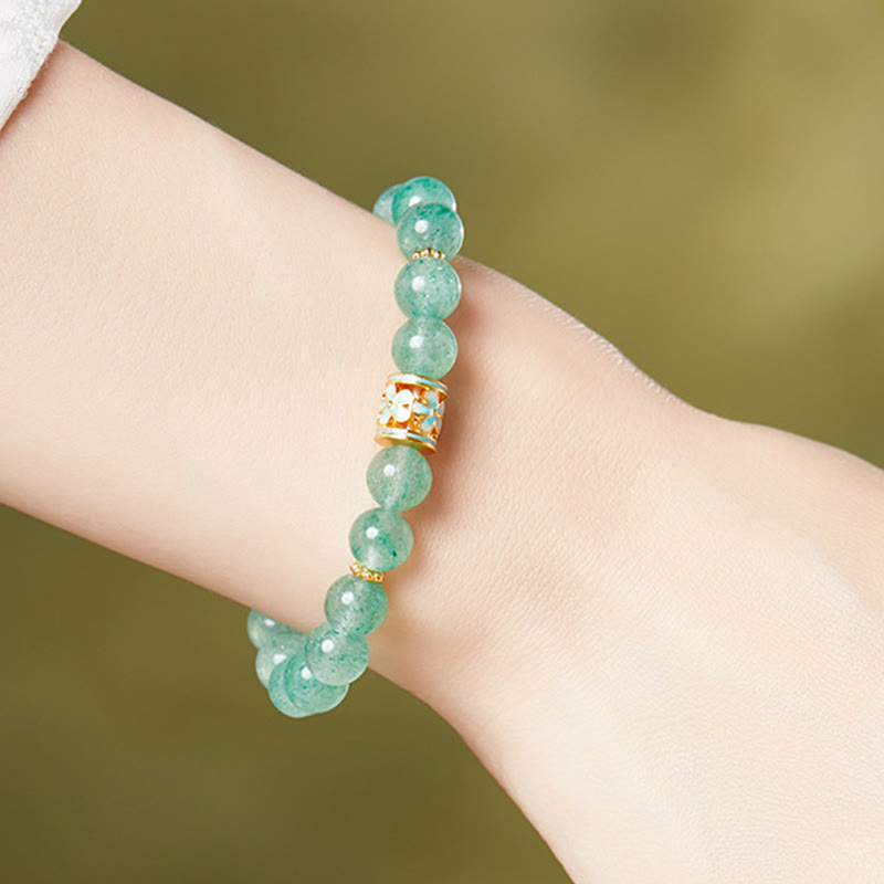 KarmaRipple's 925 Sterling Silver Green Strawberry Quartz Flower Calm Bracelet p5