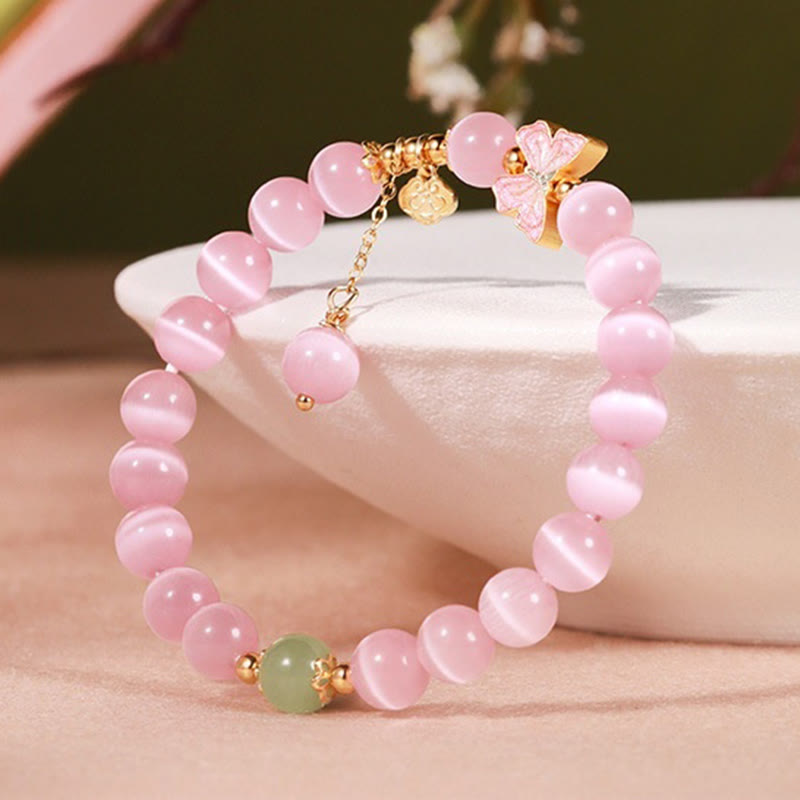 KarmaRipple's 925 Sterling Silver Cat's Eye Hetian Jade Butterfly Peace Lock Talisman Peace Bracelet p3