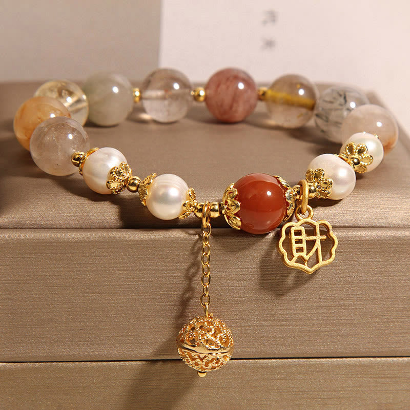 KarmaRipple's Authentic Rutilated Quartz Pearl Attract Fortune Wealth Bracelet p3
