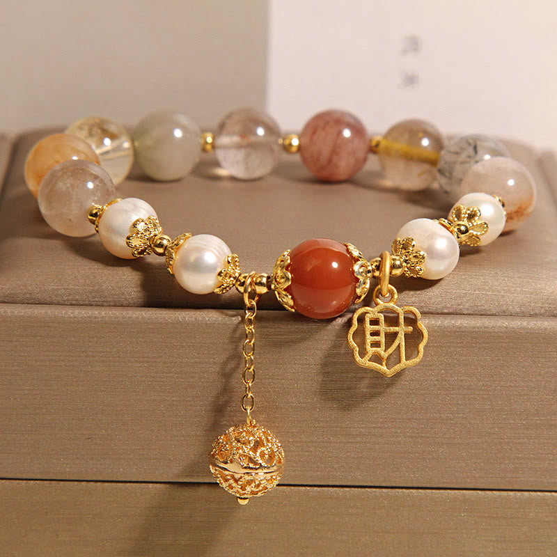 KarmaRipple's Authentic Rutilated Quartz Pearl Attract Fortune Wealth Bracelet p4