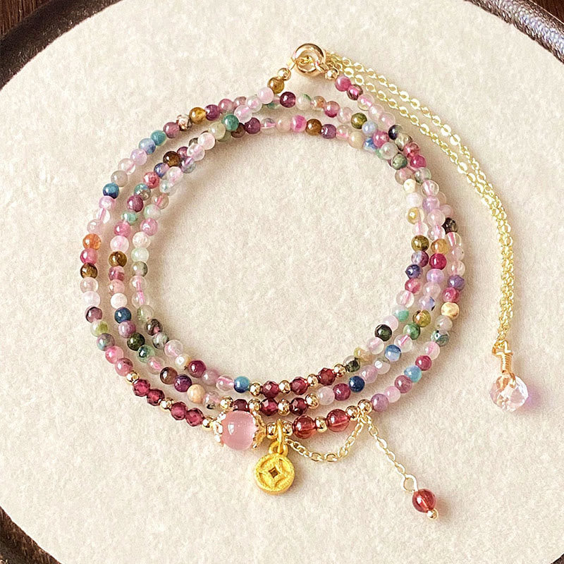KarmaRipple's 2.mm Irregular Beadwork Colored Tourmaline Coin Wisdom Bracelet p1