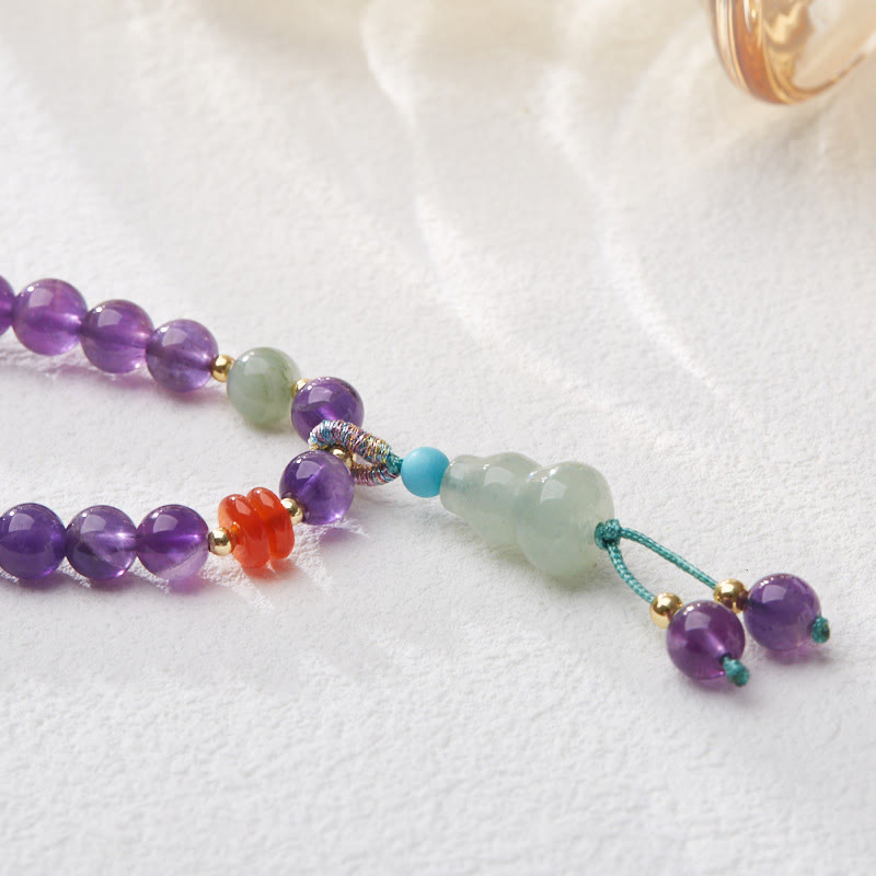 KarmaRipple's Authentic Amethyst Beadwork Coin Hanging Gourd Chalcedony Lotus Balance Multi-layer Bracelet p9