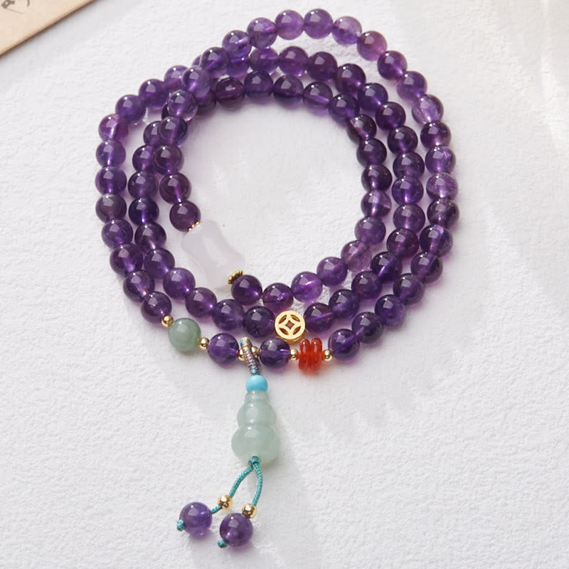 KarmaRipple's Authentic Amethyst Beadwork Coin Hanging Gourd Chalcedony Lotus Balance Multi-layer Bracelet p1