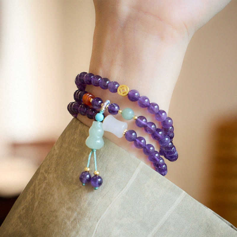 KarmaRipple's Authentic Amethyst Beadwork Coin Hanging Gourd Chalcedony Lotus Balance Multi-layer Bracelet p6