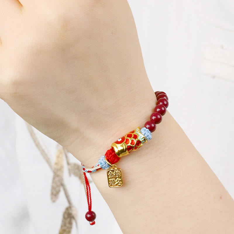 KarmaRipple's Cinnabar Beadwork Fortunate Koi Fish Blessing Bracelet p4