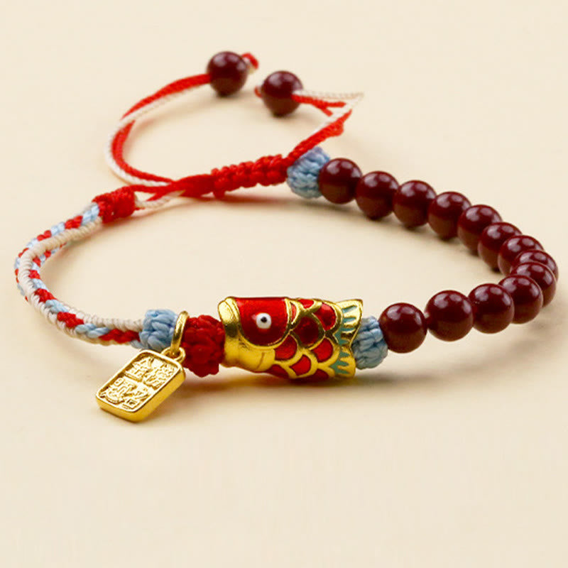 KarmaRipple's Cinnabar Beadwork Fortunate Koi Fish Blessing Bracelet p1
