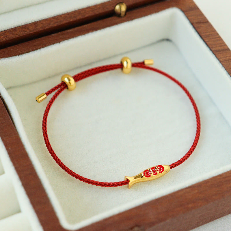 KarmaRipple's Brass Koi Fish Red String Wealth Bracelet p1