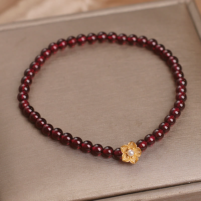 KarmaRipple's Authentic 4mm Garnet Beadwork Flower Passion Bracelet p3