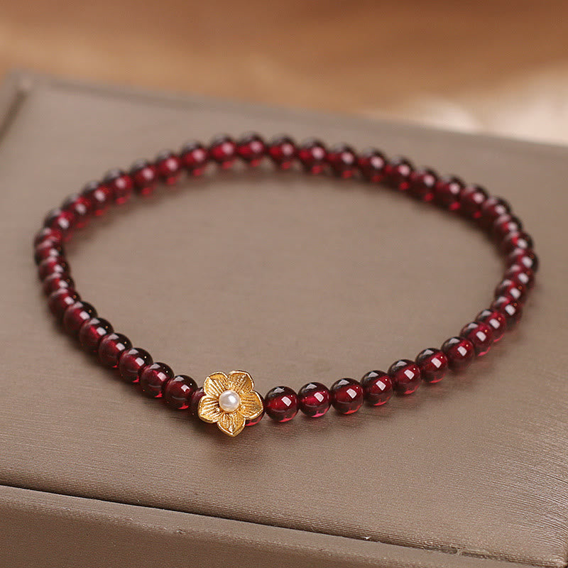 KarmaRipple's Authentic 4mm Garnet Beadwork Flower Passion Bracelet p4