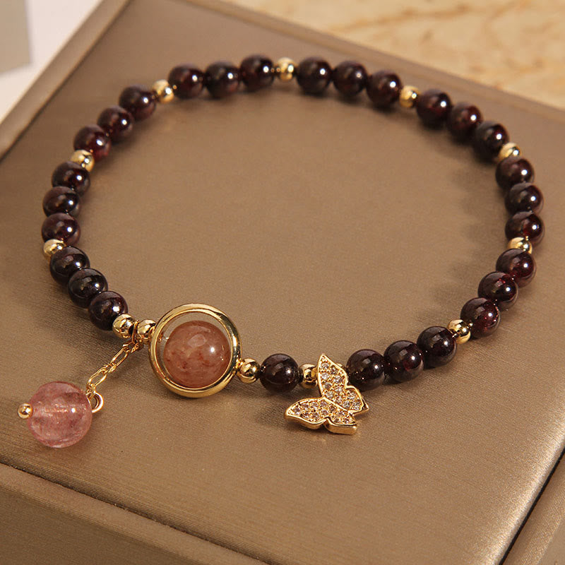 KarmaRipple's Authentic 3mm Ultra-thin Garnet Strawberry Quartz Butterfly Calm Bracelet p2