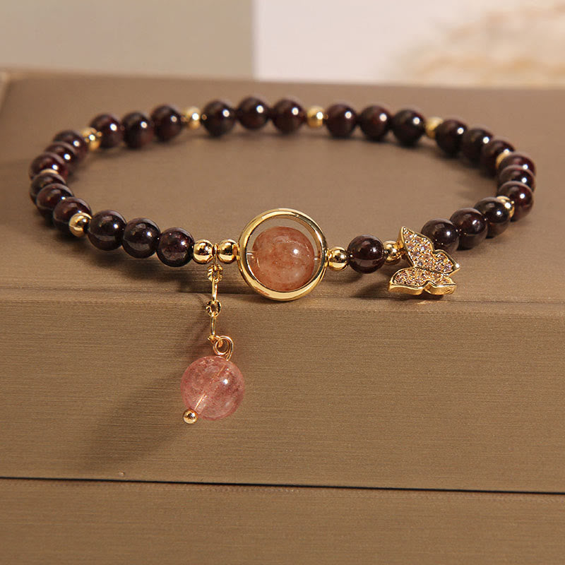 KarmaRipple's Authentic 3mm Ultra-thin Garnet Strawberry Quartz Butterfly Calm Bracelet p1