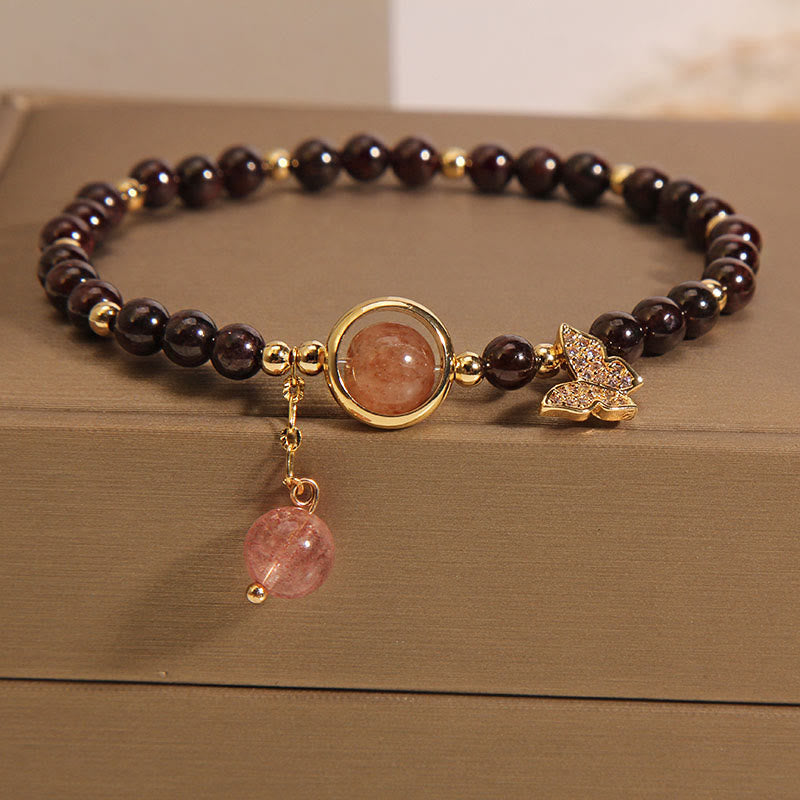 KarmaRipple's Authentic 3mm Ultra-thin Garnet Strawberry Quartz Butterfly Calm Bracelet p6