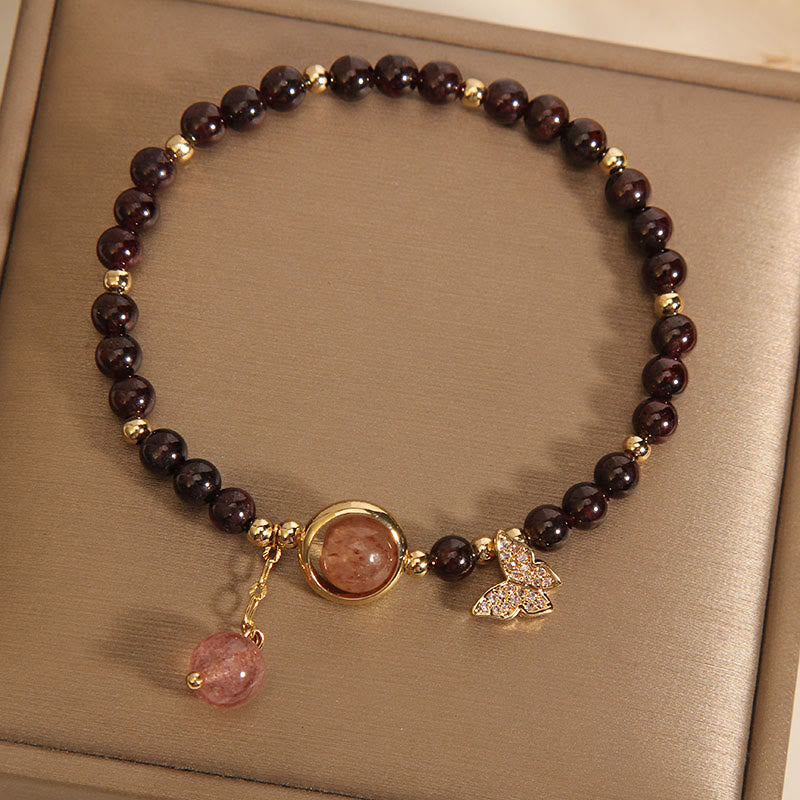 KarmaRipple's Authentic 3mm Ultra-thin Garnet Strawberry Quartz Butterfly Calm Bracelet p5
