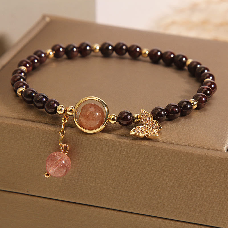 KarmaRipple's Authentic 3mm Ultra-thin Garnet Strawberry Quartz Butterfly Calm Bracelet p7