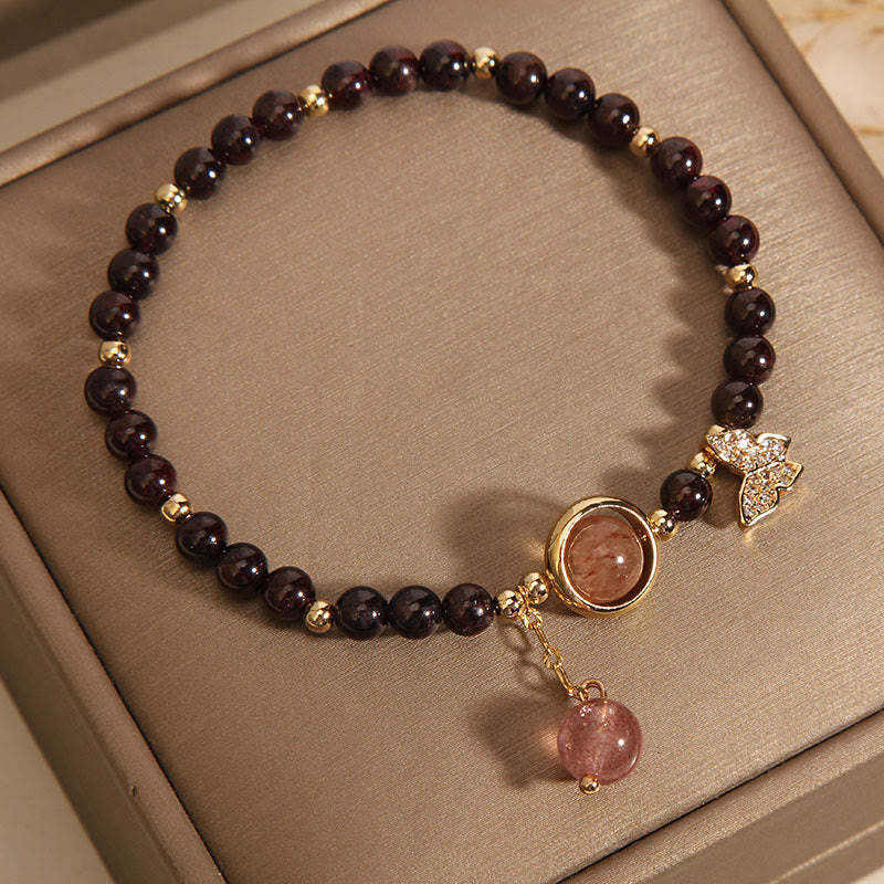 KarmaRipple's Authentic 3mm Ultra-thin Garnet Strawberry Quartz Butterfly Calm Bracelet p4
